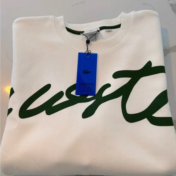 Lacoste Crewneck Sweater in White and Green - Picture 1 of 3